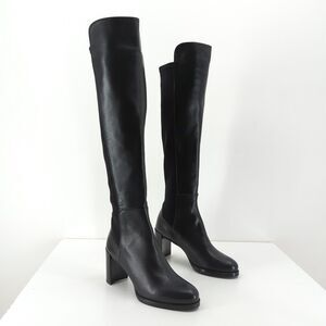 Stuart Weitzman Women 4 Lowjack Boots 5050 Black Leather Over The Knee OTK Block